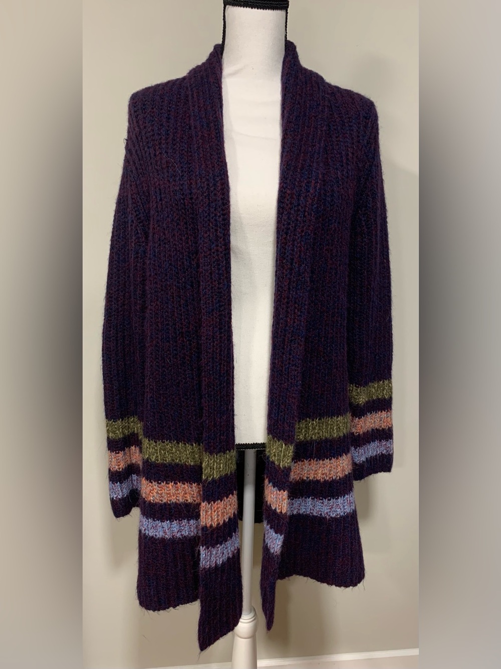 Talbots Knit Open Front Cardigan Sweater Purple Womens M Casual Long Cozy